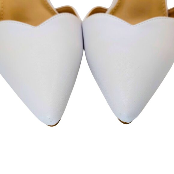 Lulus Kimo White Scalloped Ankle Strap Heels | Size 9 NWT - Picture 11 of 12